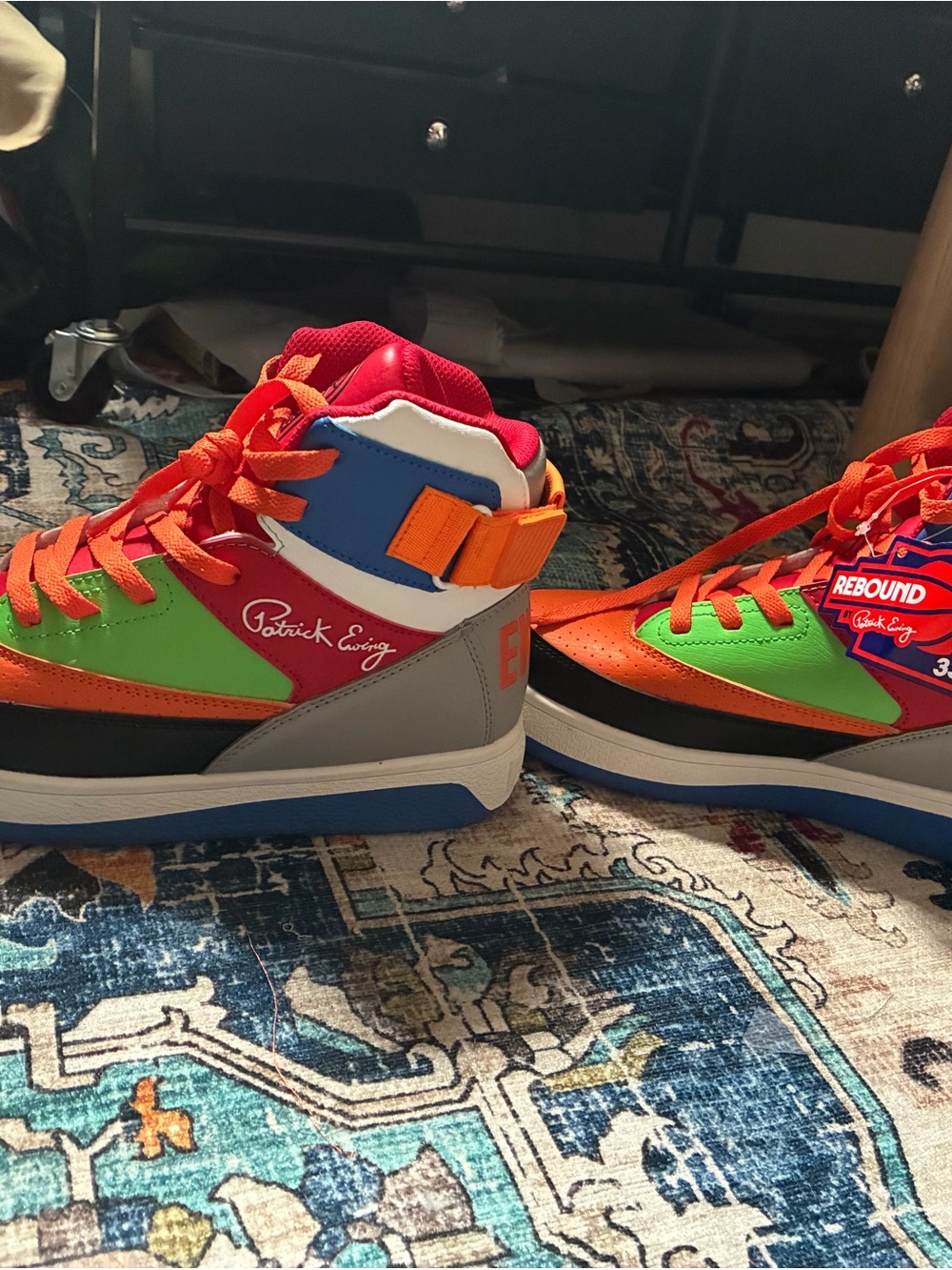 Patrick Ewing Kids' Rebound High-Top Sneakers in Orange, Green & Blue